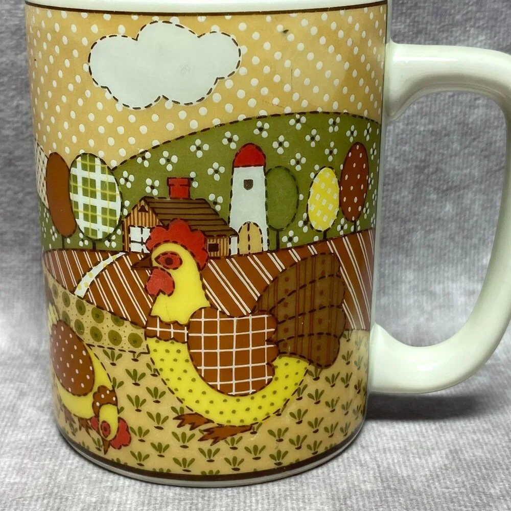 Vintage Otagiri Farmhouse Mug Colorful Chicken Cow and Goose Design 10 oz Retro - Picture 2 of 10